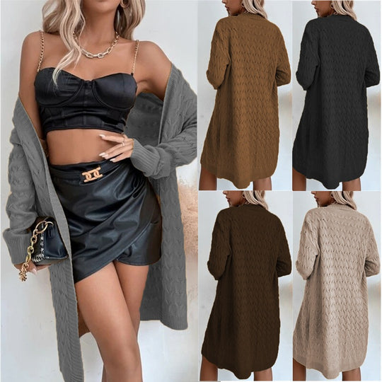 Damen Großer Strickmantel mit strukturiertem Muster und lässigem Schnitt Heidi-Mode