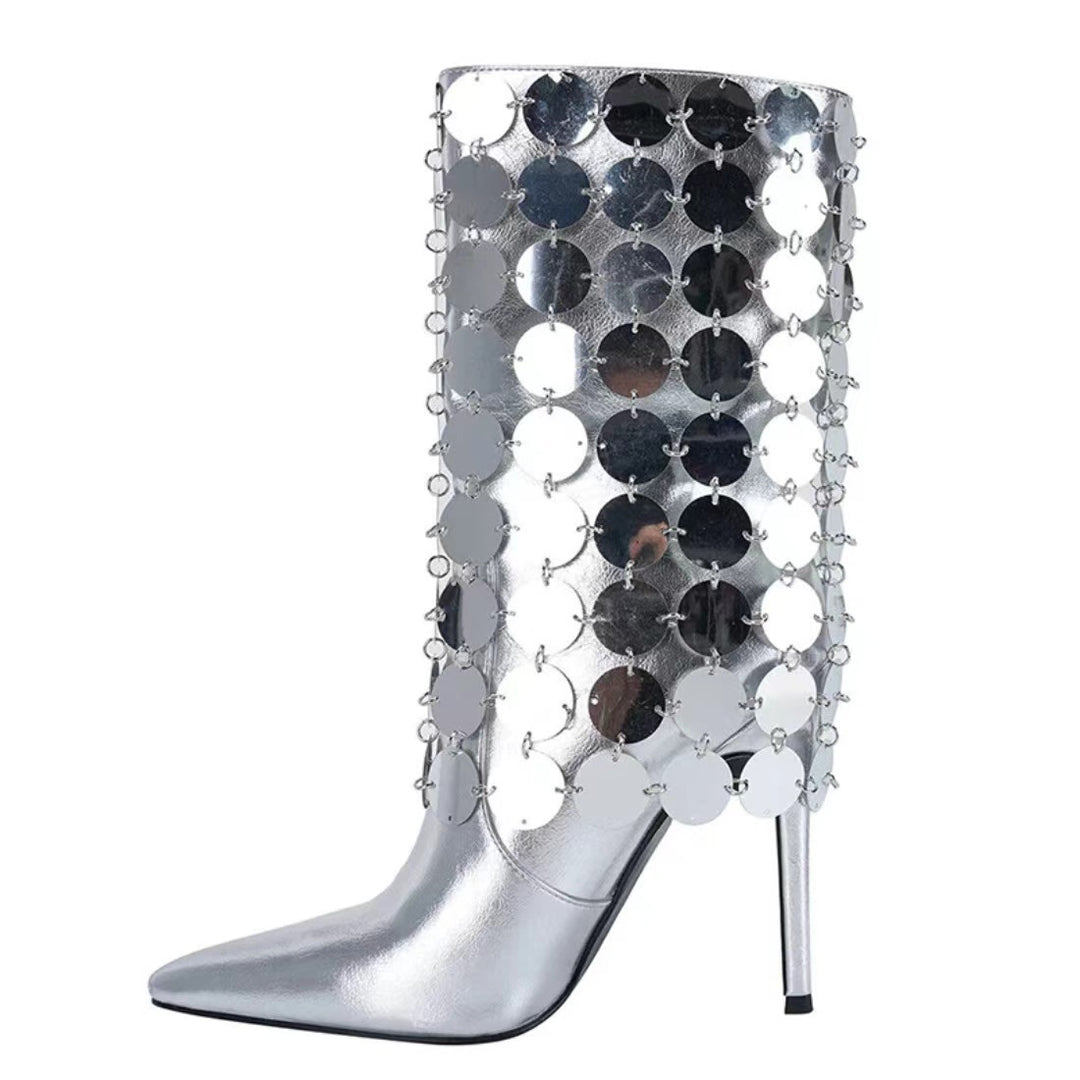 Femme High-Stiletto Metallic Overlay Ankle Boots Heidi-Mode