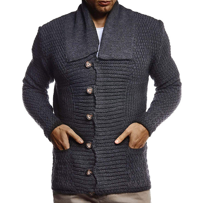 Herren strukturiertes Strickoberteil mit großem Kragen und praktischen Taschen Heidi-Mode
