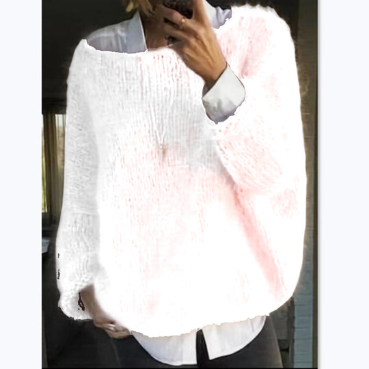 Damen kuscheliger Oversized Pullover mit U-Boot-Ausschnitt Heidi-Mode
