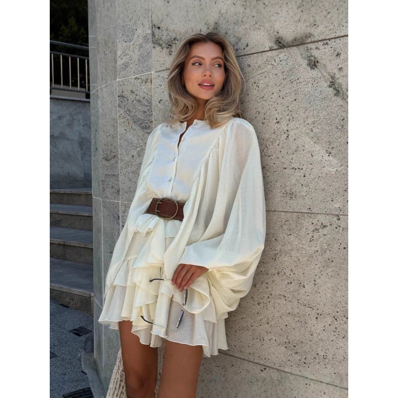 Damen Rüschenkleid mit weiten Ärmeln und modischen Details Heidi-Mode