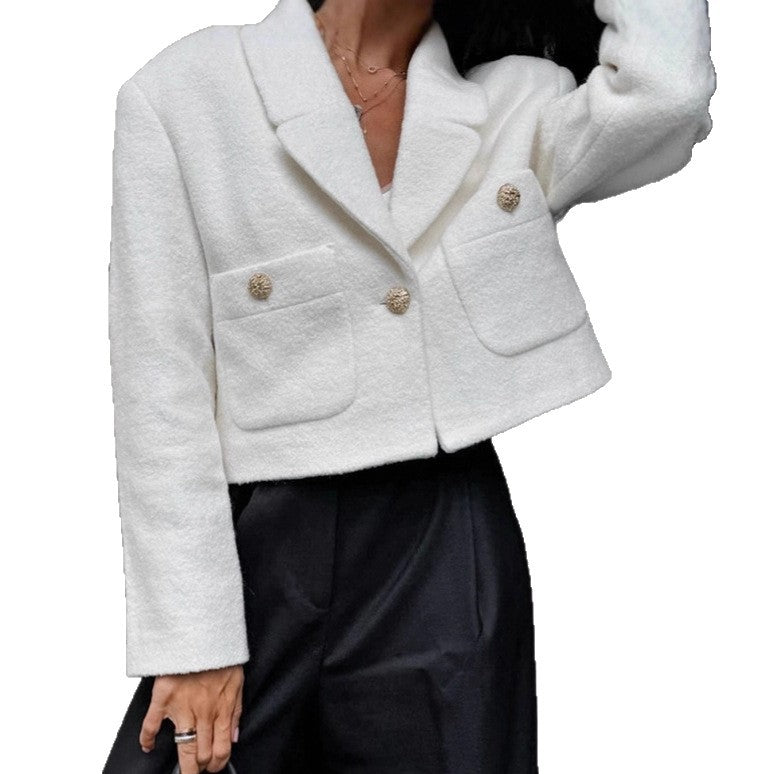 Damen Cropped Blazer mit strukturiertem Stoff und eleganten Knopfdetails Heidi-Mode