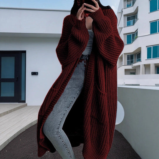 Damen Großer Strickcardigan mit lässiger Passform und großen Taschen Heidi-Mode