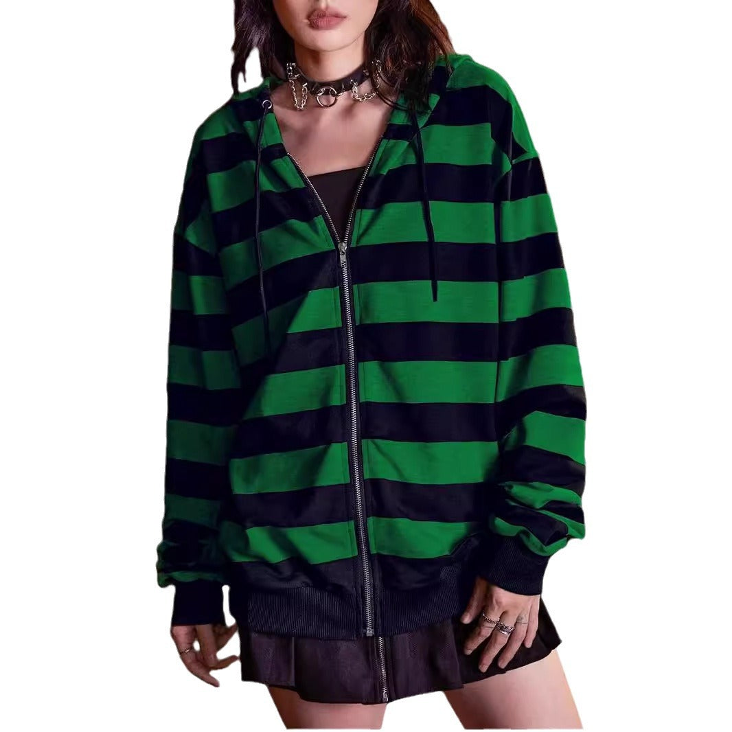 Damen Streifen-Hoodie mit Reißverschluss und lässigem Schnitt Heidi-Mode