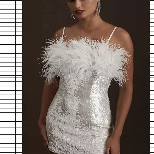 Damen Partykleid mit Pailletten und Federdetails Heidi-Mode