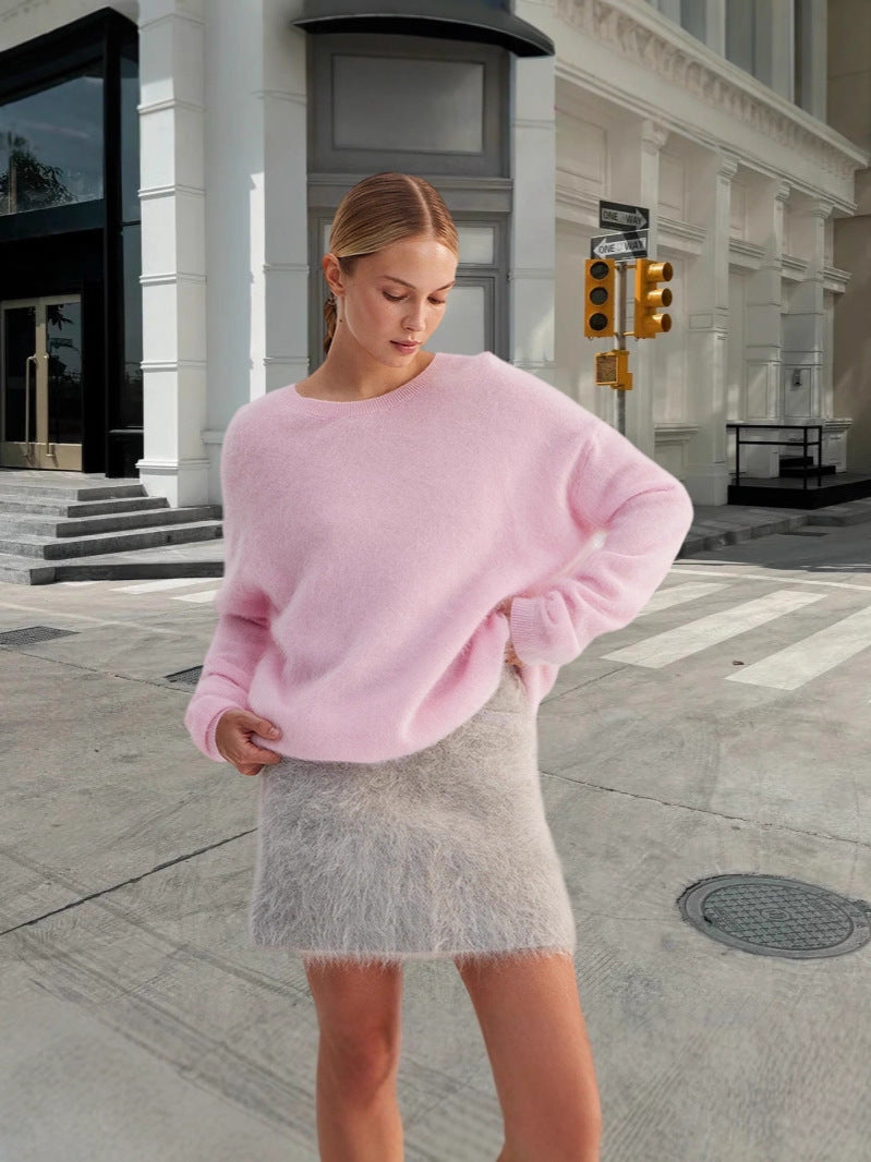 Damen weicher Strickpullover mit elegantem Rundhalsausschnitt und lässigem Schnitt Heidi-Mode