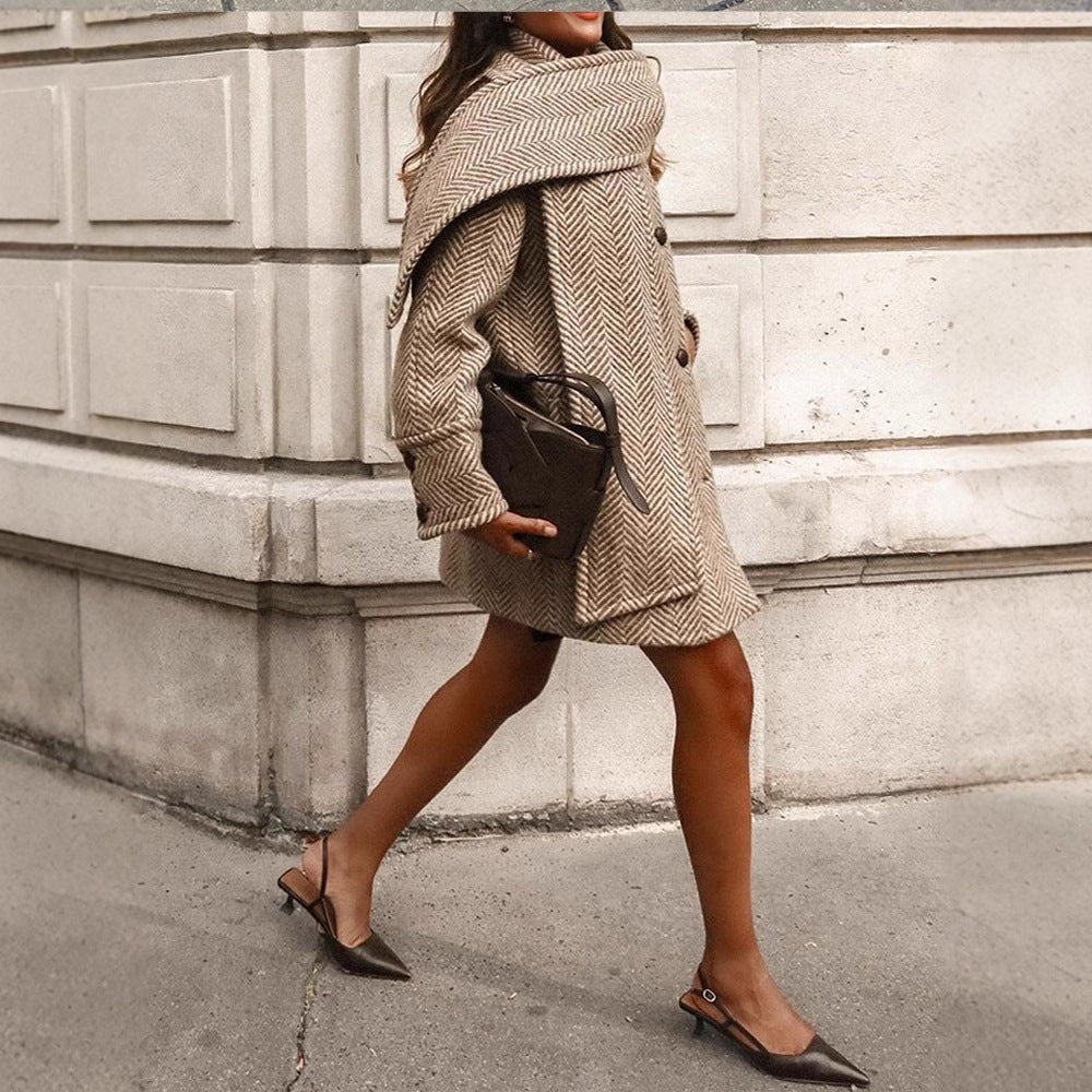 Damen modische Wolljacke mit Chevron-Muster und kuscheligem Schnitt Heidi-Mode