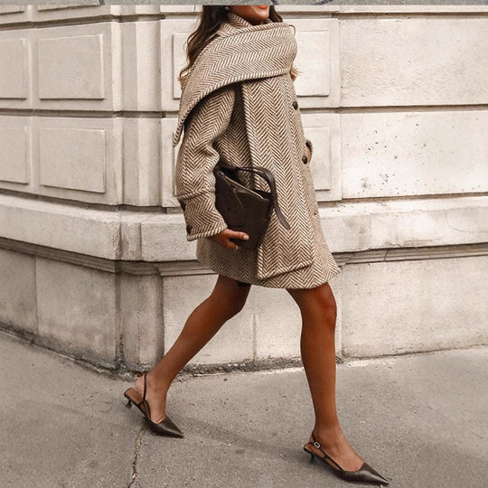 Damen modische Wolljacke mit Chevron-Muster und kuscheligem Schnitt Heidi-Mode