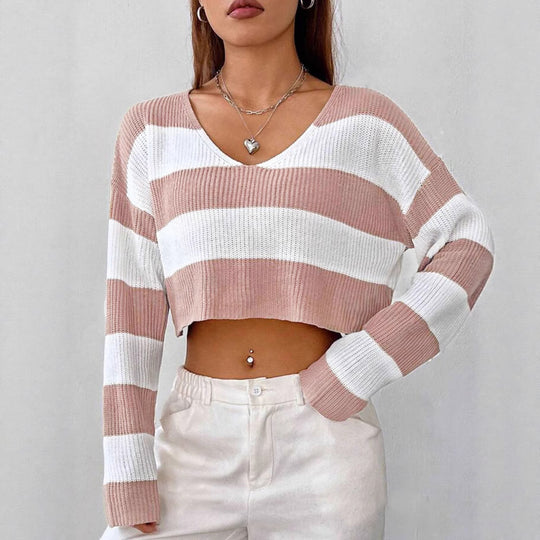 Damen Gemusterter Crop-Pullover Heidi-Mode