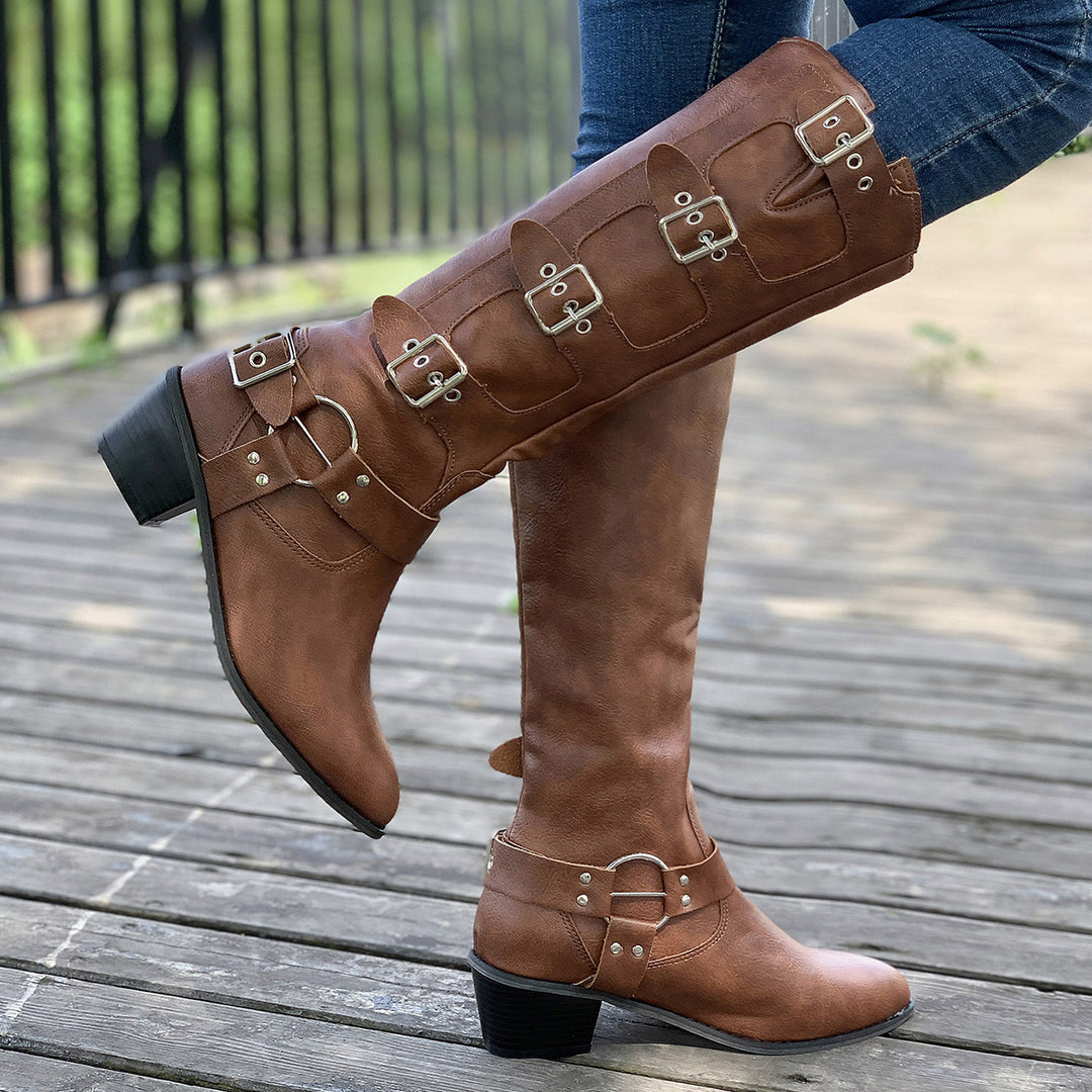 Damen modische Stiefel mit dekorativen Schnallen Heidi-Mode
