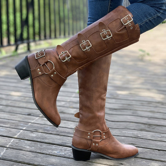 Damen modische Stiefel mit dekorativen Schnallen Heidi-Mode