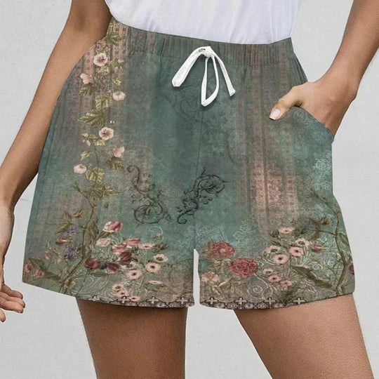Damen Shorts mit floralem Muster und seitlichen Taschen Heidi-Mode