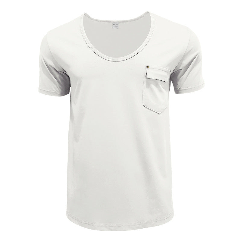 Herren hochwertiges V-Ausschnitt T-Shirt mit praktischer Brusttasche Heidi-Mode