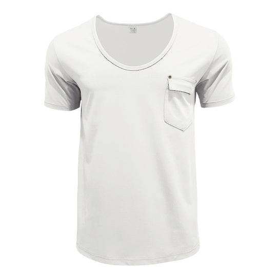 Herren hochwertiges V-Ausschnitt T-Shirt mit praktischer Brusttasche Heidi-Mode