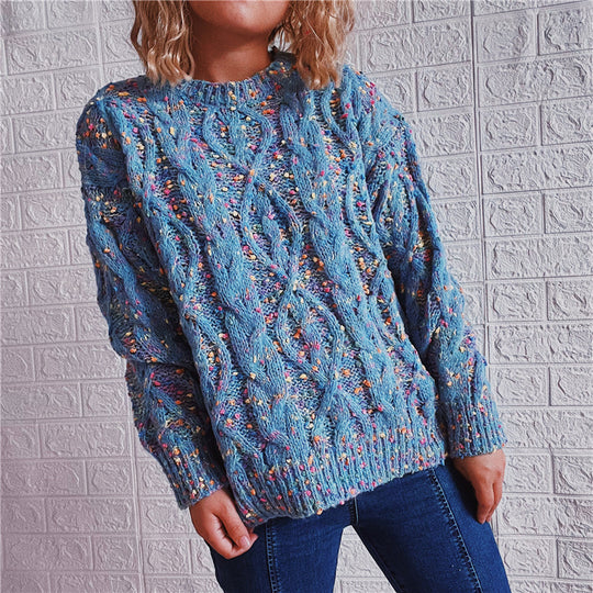 Damen grob gestrickter Pullover mit bunten Akzenten und lässigem Schnitt Heidi-Mode