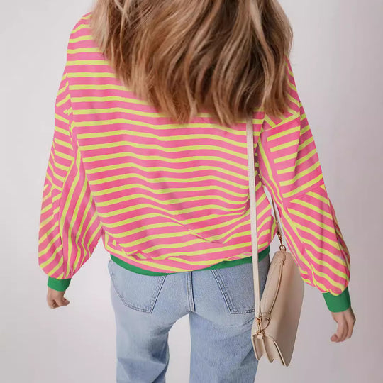 Damen Lässiges gestreiftes Sweatshirt mit voluminösen Ärmeln Heidi-Mode