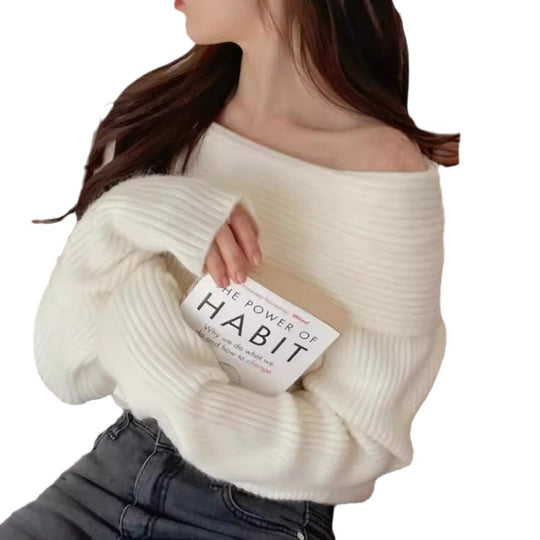 Damen Off-Shoulder Strickpullover mit elastischem Rippdesign Heidi-Mode