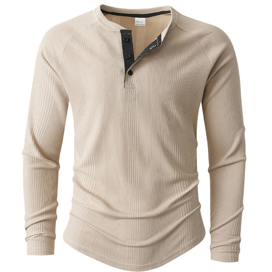 Herren Langarm Henley-Shirt mit strukturierter Oberfläche Heidi-Mode