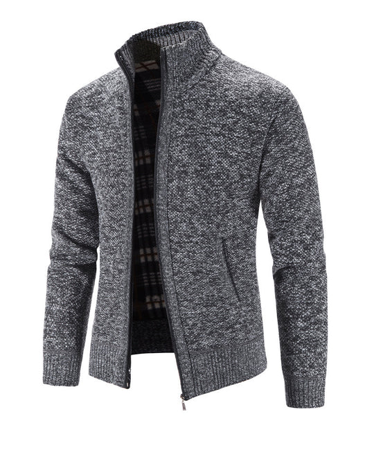 Herren Strickjacke mit strukturiertem Muster und hohem Stehkragen Heidi-Mode