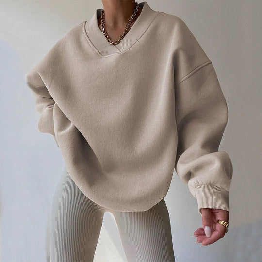 Damen lässiger Pullover mit tiefem V-Ausschnitt und oversized Schnitt Heidi-Mode