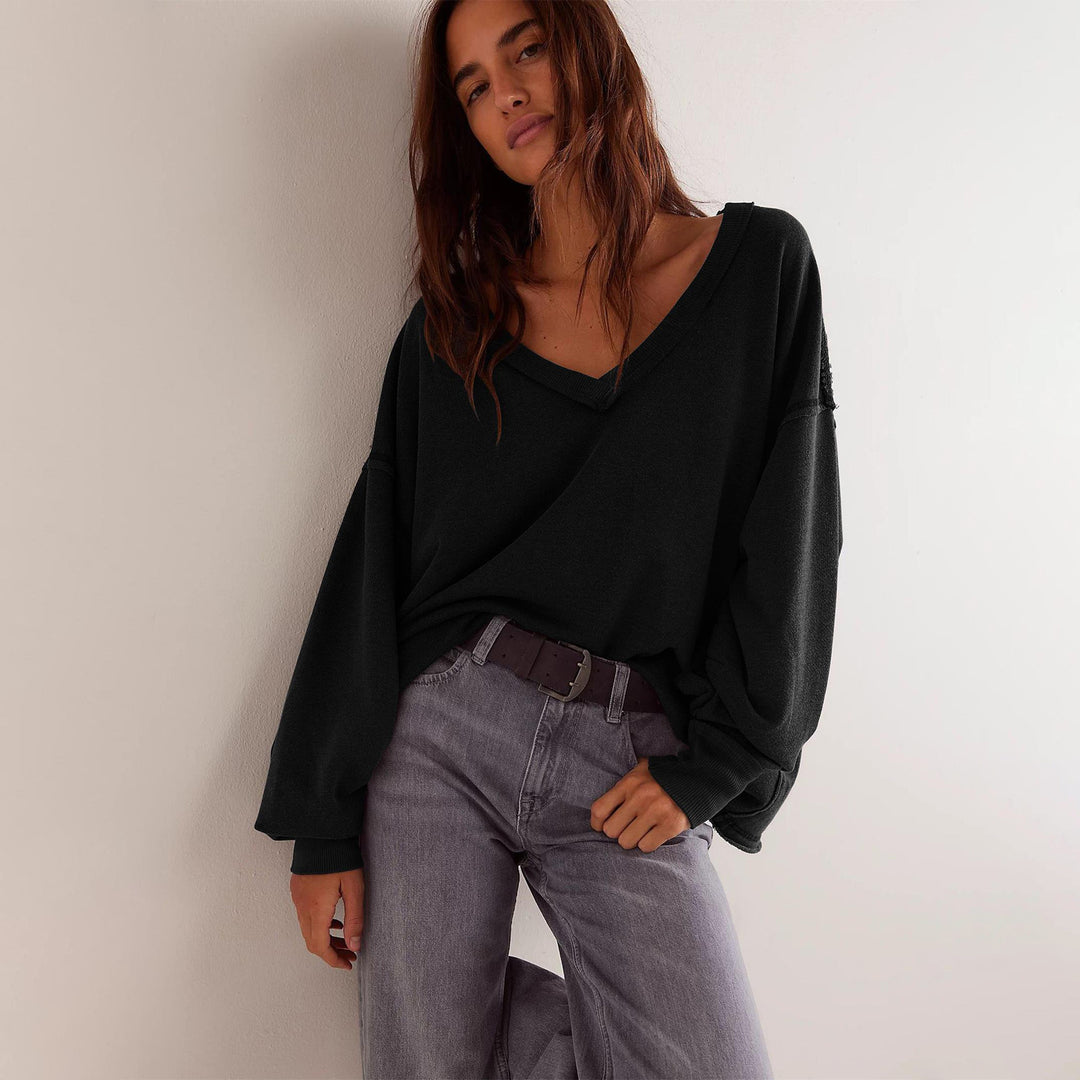 Damen oversized V-Ausschnitt Sweatshirt mit lässigem Schnitt Heidi-Mode
