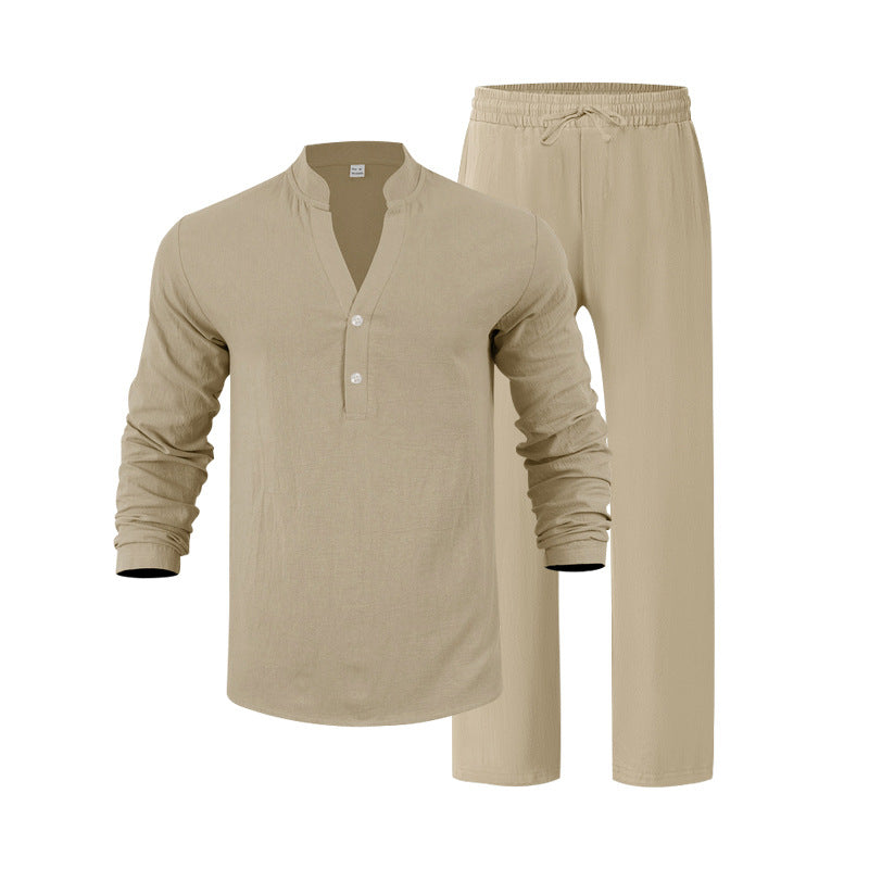 Herren entspannendes Langarm-Hemd & Freizeithose Set Heidi-Mode