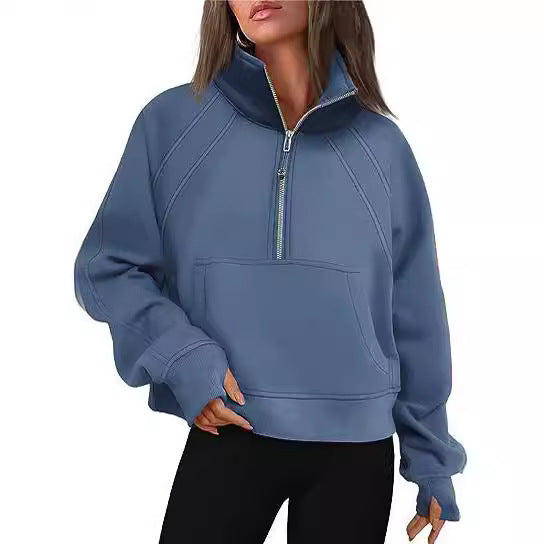 Damen Sportlicher Pullover mit hohem Kragen und Reißverschluss Heidi-Mode