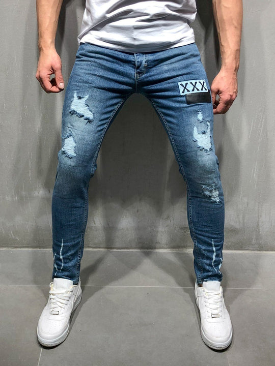 Herren Slim Fit Jeans mit modernen Destroyed-Effekten Heidi-Mode