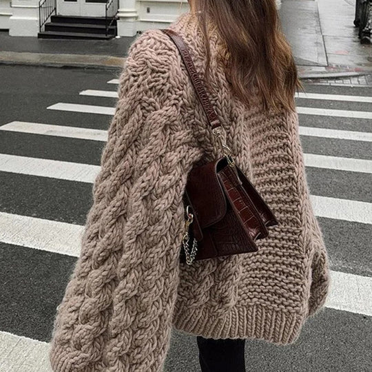 Damen Grobstrickpullover mit übergroßen Ärmeln Heidi-Mode