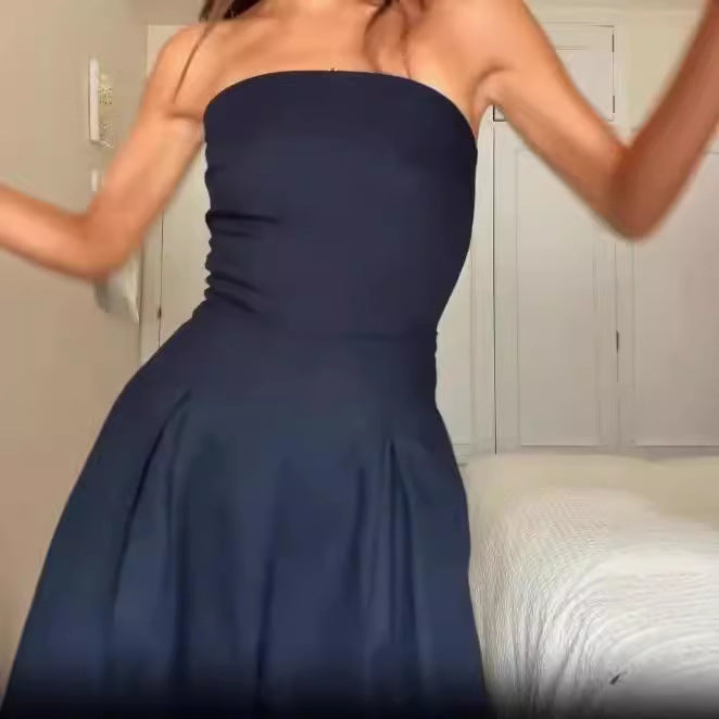 Damen trägerloser Jumpsuit mit weitem Bein und seitlichen Taschen Heidi-Mode