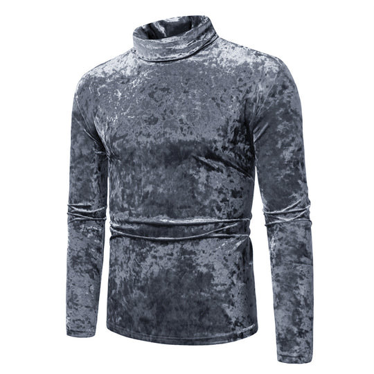 Herren eleganter Rollkragenpullover aus luxuriösem Samtstoff Heidi-Mode