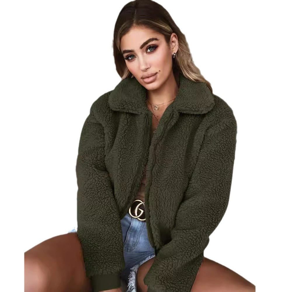 Damen Kuschelige Fleecejacke mit hohem Kragen und elastischen Bündchen Heidi-Mode