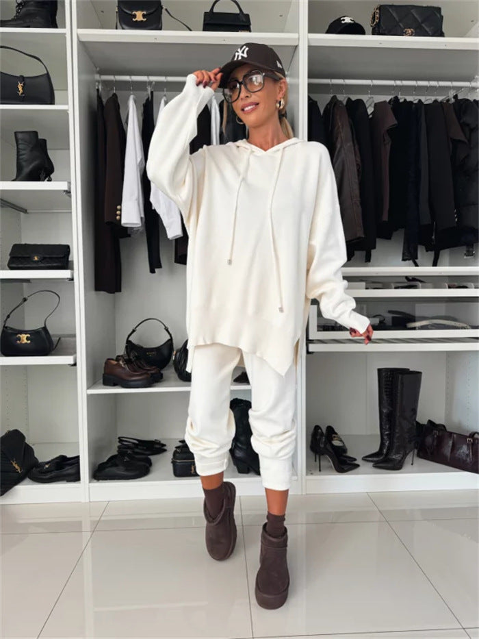 Damen modisches Freizeit-Loungewear-Set aus weichem Material mit Kapuze und weit geschnittenen Hosen Heidi-Mode
