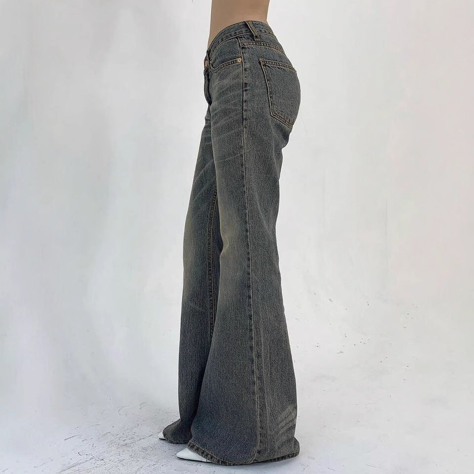 Damen Hochtaillierte Flared Jeans im Vintage-Look mit ausgestelltem Bein Heidi-Mode