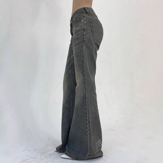 Damen Hochtaillierte Flared Jeans im Vintage-Look mit ausgestelltem Bein Heidi-Mode