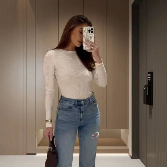 Damen figurbetontes Longsleeve-Oberteil mit Raffungen Heidi-Mode