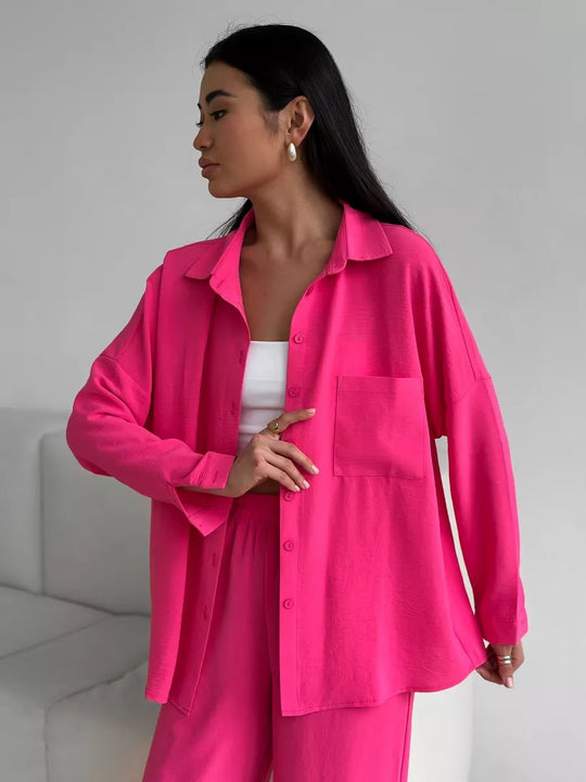 Damen lässige Bluse im Oversized-Stil mit Taschen Heidi-Mode