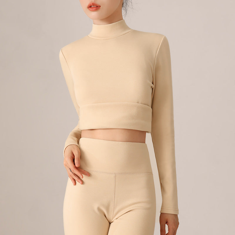 Damen Sportoberteil mit stylischem Rollkragen und trendiger Crop-Länge Heidi-Mode