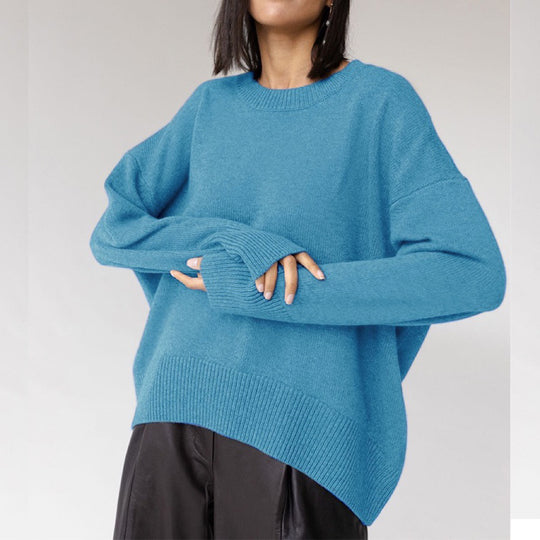 Damen Oversized Pullover mit feinem Strickmuster und breiten Bündchen Heidi-Mode