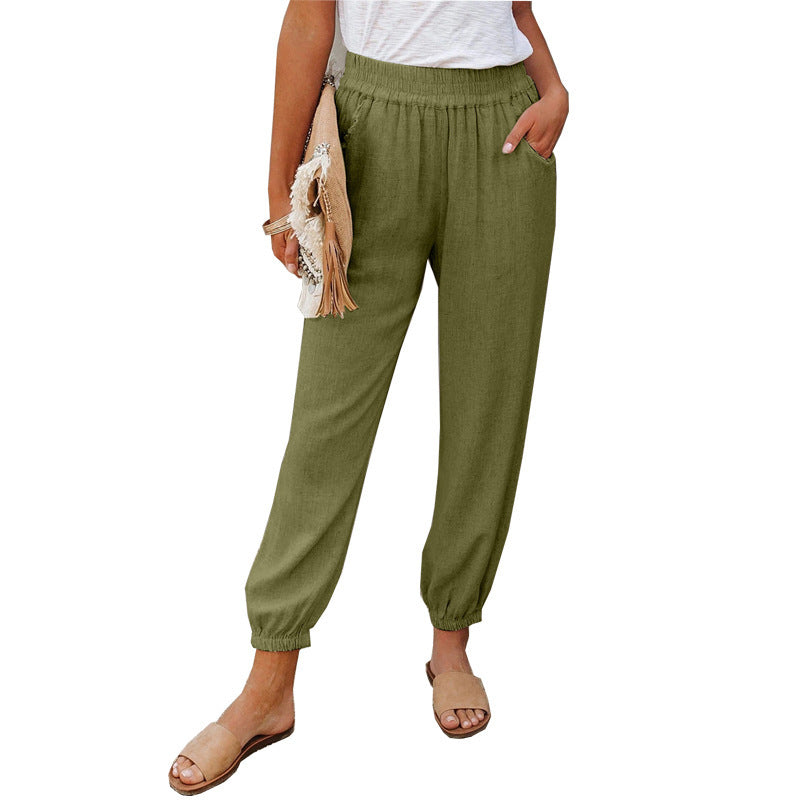 Damen lässige Leinen-Hose mit elastischem Bund und Gummizug Heidi-Mode