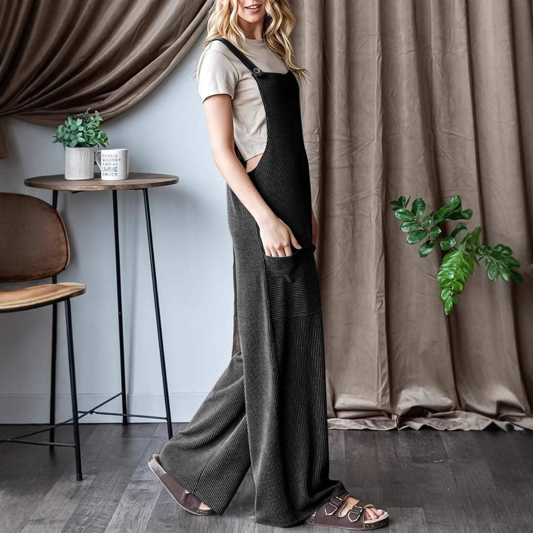 Damen lässiger Cord-Overall mit praktischen Taschen und breiten Beinen Heidi-Mode