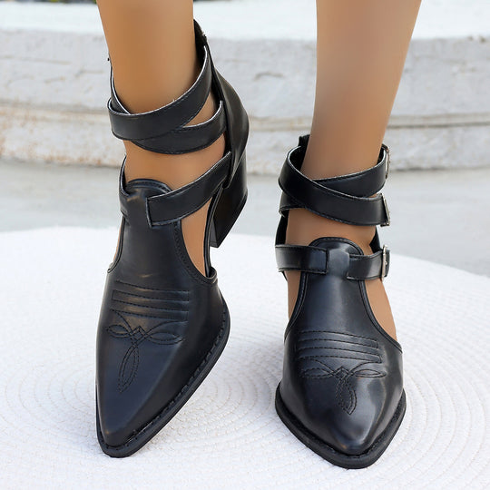 Damen elegante Slingpumps mit asymmetrischem Riemendesign und bequemem Blockabsatz Heidi-Mode