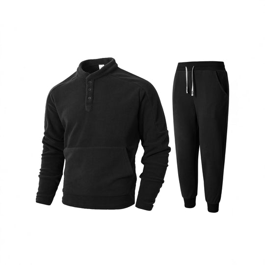 Herren kuscheliges Fleece- Trainingsanzug-Set mit Knopfleiste und praktischen Taschen Heidi-Mode