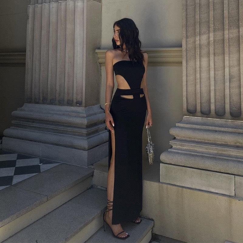 Damen Maxi-Kleid mit elegantem Asymmetrischem Ausschnitt und Innovativem Cut-Out-Design Heidi-Mode
