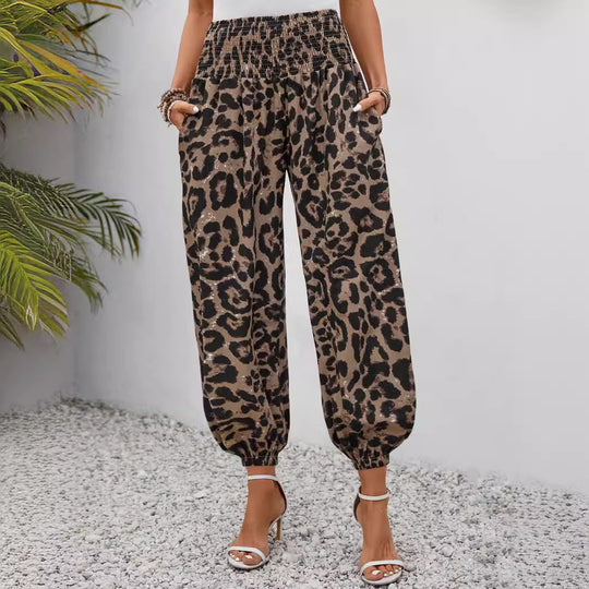 Damen Aladin-Hose mit elastischem Bund und modernem Leopardenmuster Heidi-Mode