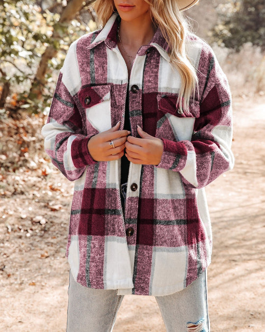 Damen Karierte Flanelljacke mit Brusttaschen Heidi-Mode