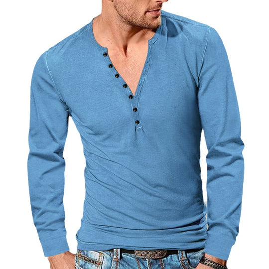 Herren Langarm-Henley-Shirt mit modischen Knopfdetails und weichem Baumwollstoff Heidi-Mode