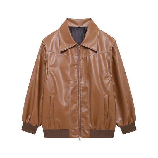 Damen Kunstlederjacke mit elastischen Bündchen und hochschließendem Kragen Heidi-Mode