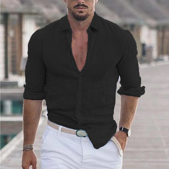 Herren Premium Leinenhemd mit modernem Slim-Fit Schnitt und hautfreundlicher Textur Heidi-Mode