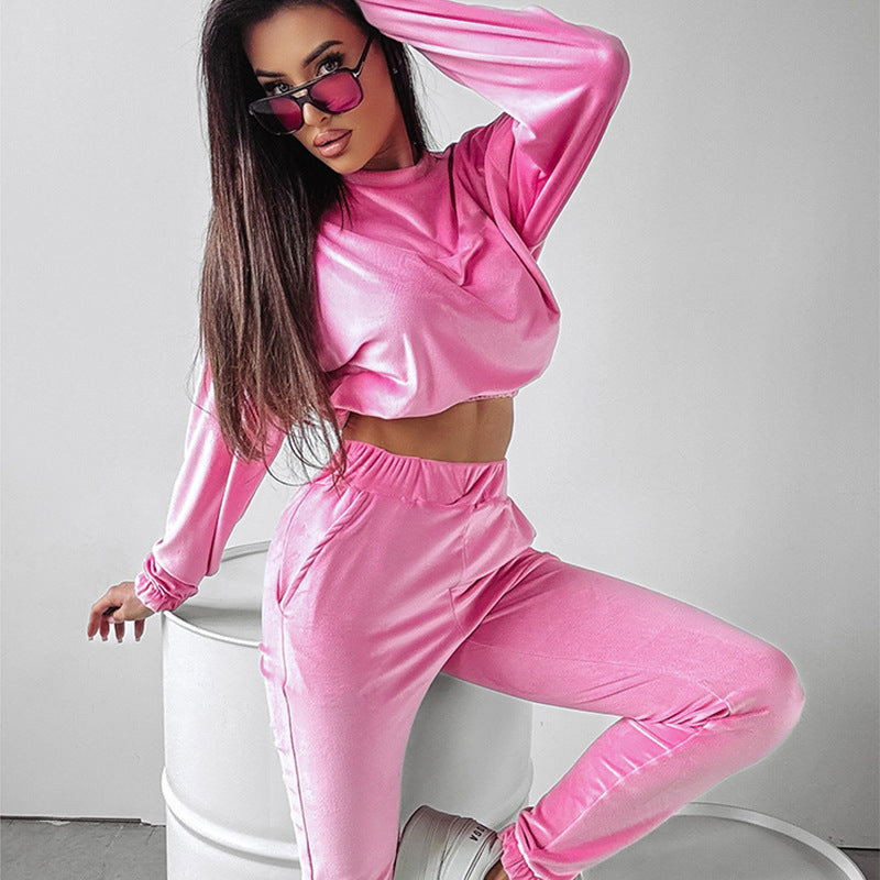 Damen Sportliches Loungewear-Set mit cropped Oberteil und bequemer Hose Heidi-Mode